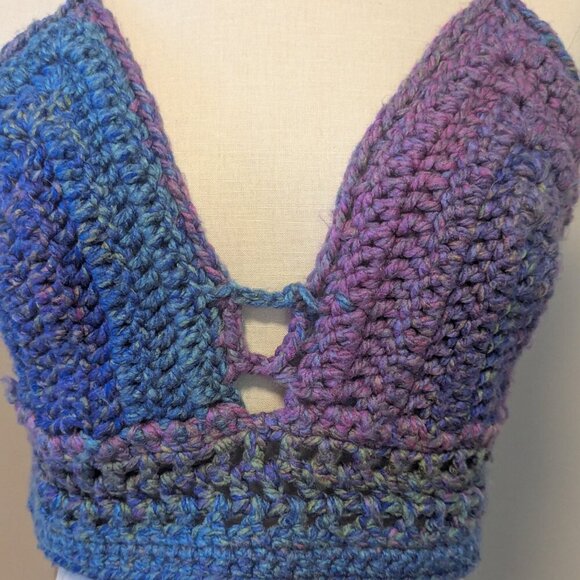 Fairycore Crochet Knit Boho Wrap Top Hippie Festival Coastal Cowgirl Crop - Picture 2 of 8